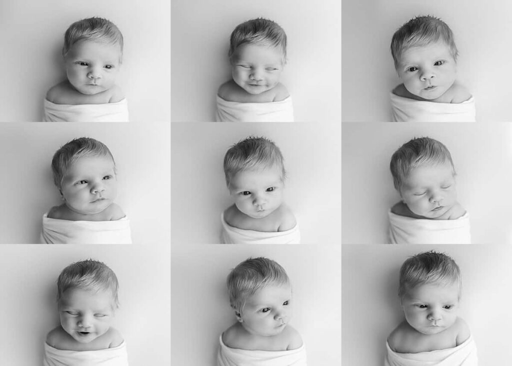 baby mug shots, black and white baby portraits, timeless newborn portraiture, best newborn photographer atlanta, baby details photography, awake baby poses