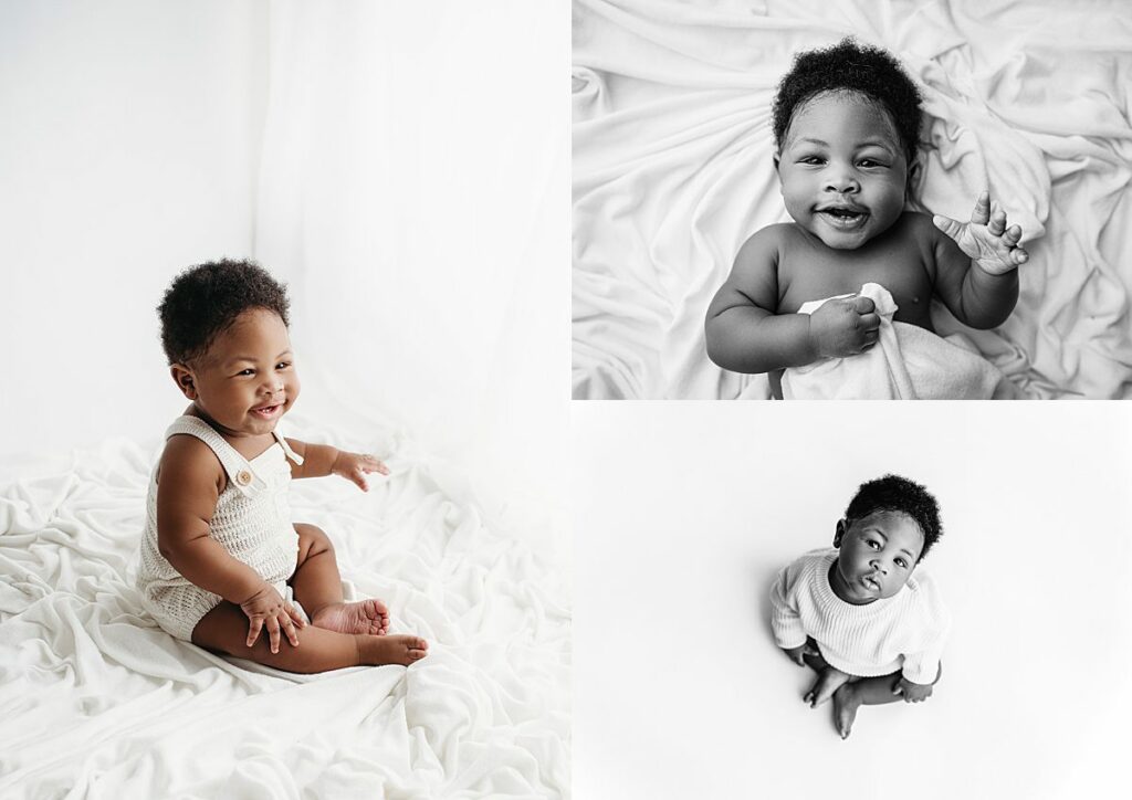 baby boy smiling for his milestone session in atlanta ga, baby photography atlanta, milestone session photographer, best photographer in atlanta, atlanta ga photographers, black woman atlanta photographer, sitter session photography georgia