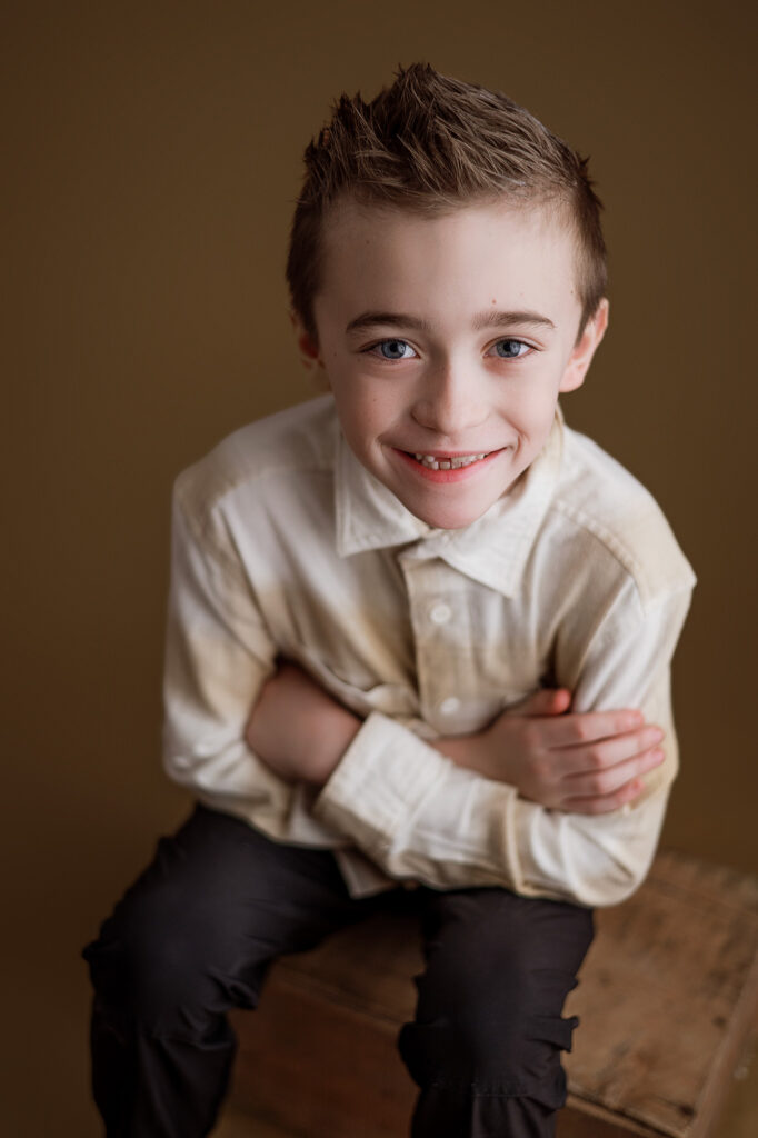 milestone portrait of 7 year old boy, older kid milestone portraits, child photography nebraska