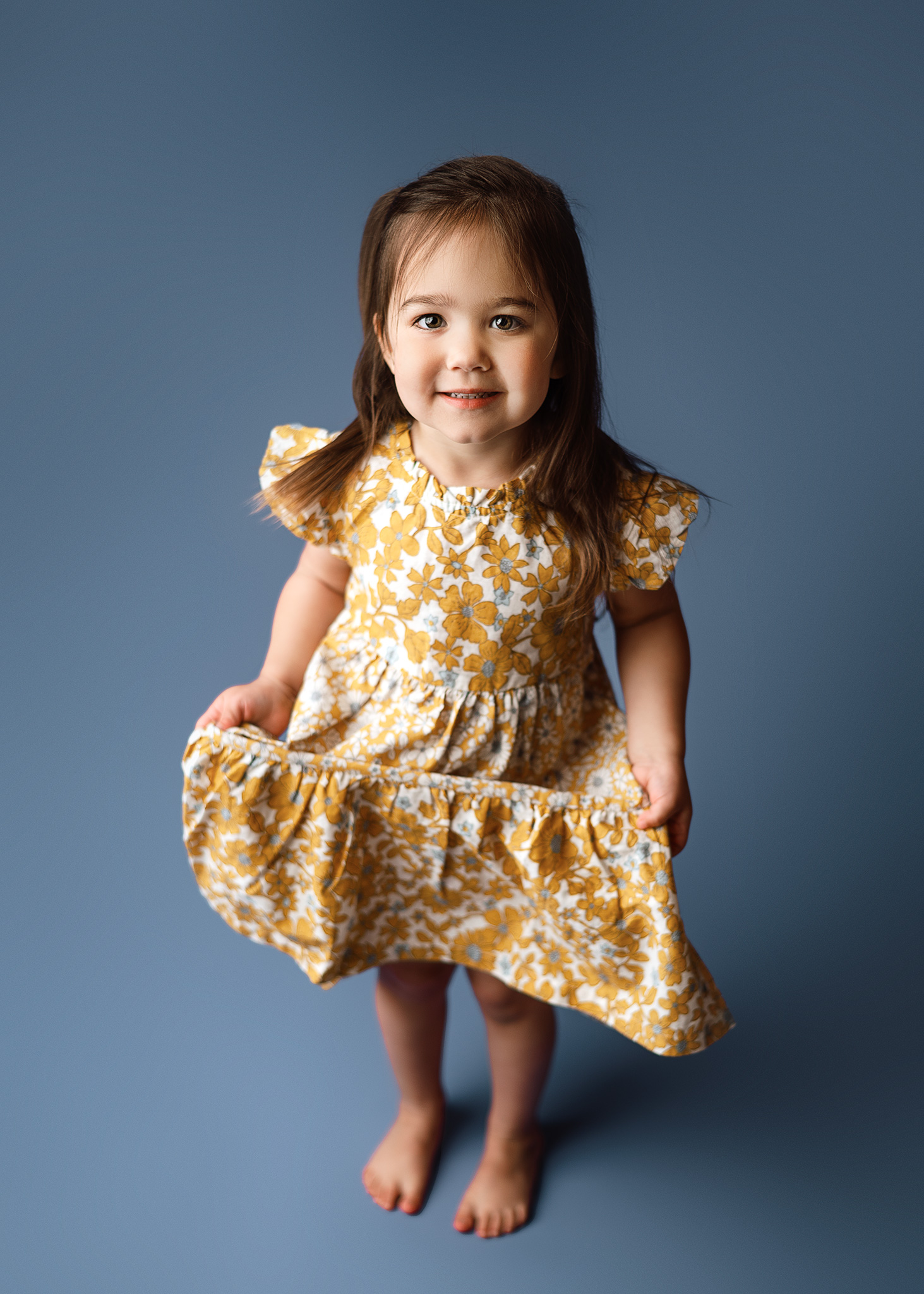 little girl standing for milestone session, childrens portrait in studio, lincoln studio, photographer in lincoln nebraska, nebraska child photography