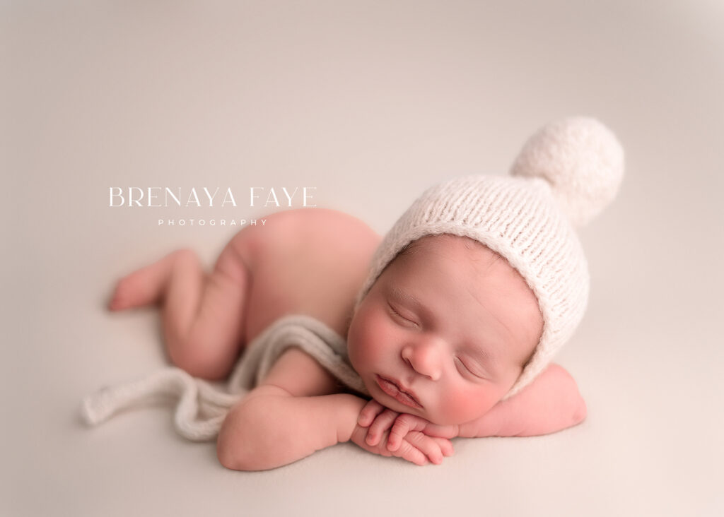 carmel indiana newborn, baby boy photoshoot, newborn bonnet, studio posing for newborns, zionsville IN baby photographer