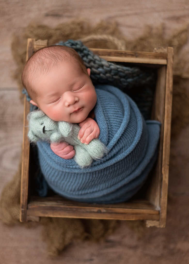 newborn baby in a prop, in home luxury newborn photography, studio experience in lafayette indiana, photographers lafayette indiana