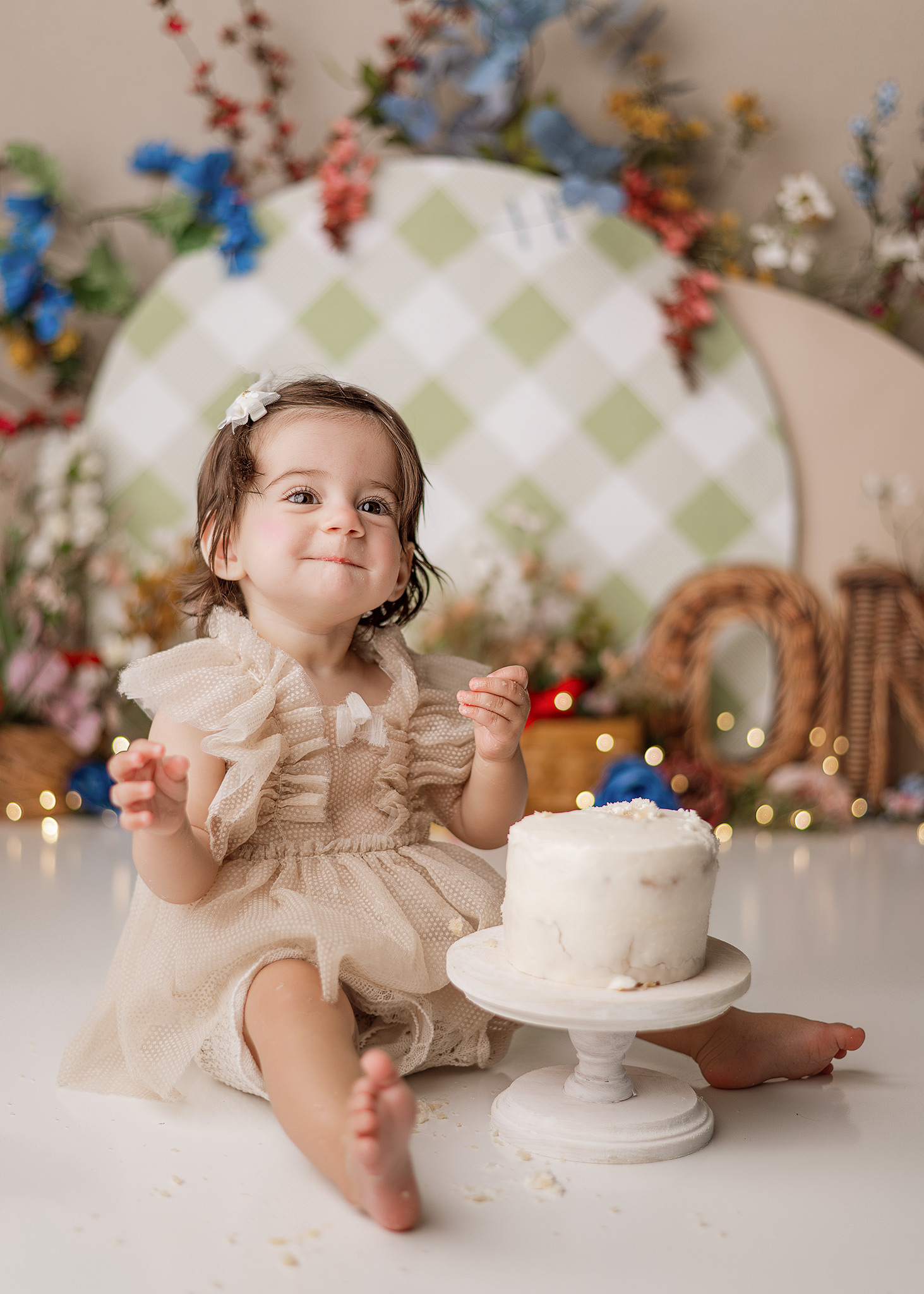 Indianapolis cake smash photographer with baby celebrating first birthday