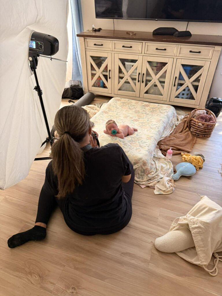 In home newborn photography session behind the scenes in indianapolis