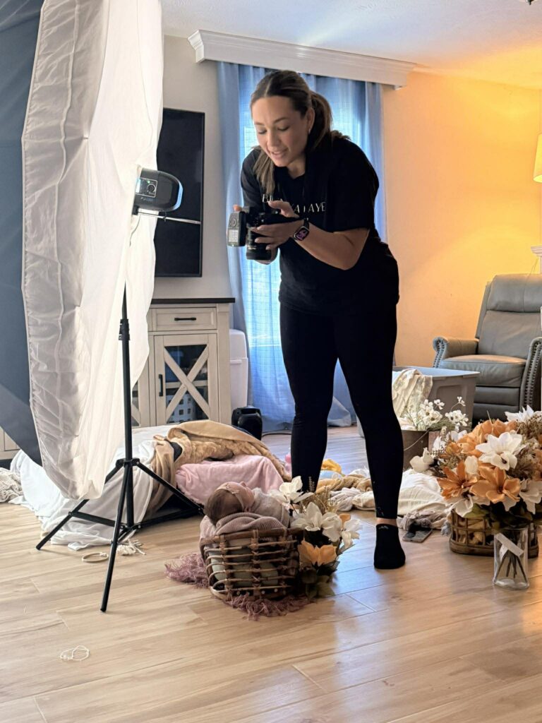 Indianapolis newborn photographer doing a studio newborn session in the clients home